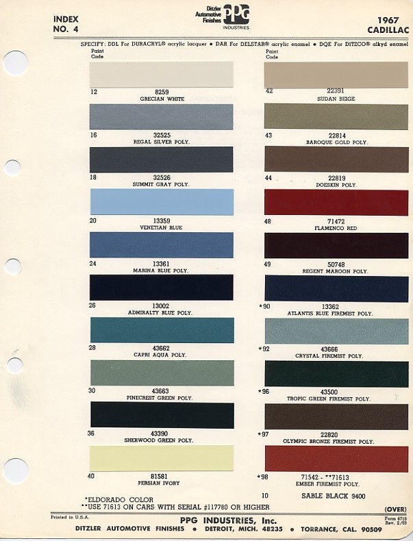 1957 Cadillac Color Chart