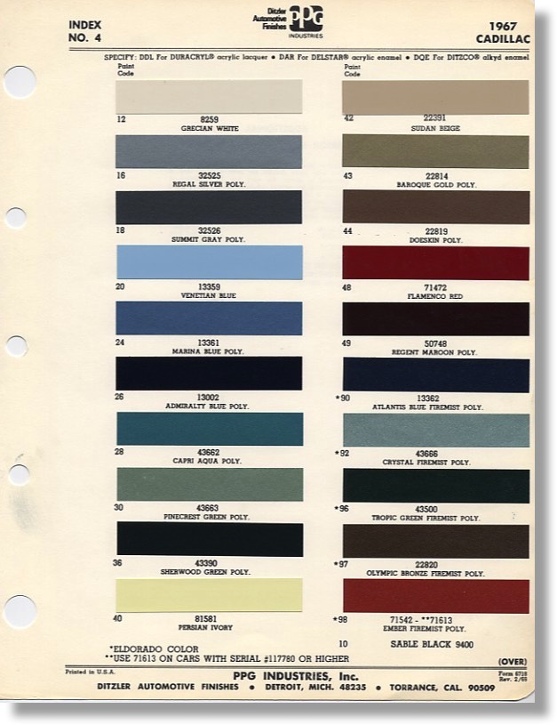 2019 Cadillac Color Chart