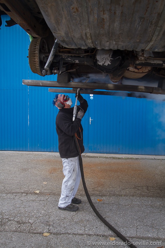 I had the undercarriage dry ice blasted to remove all the undercoating