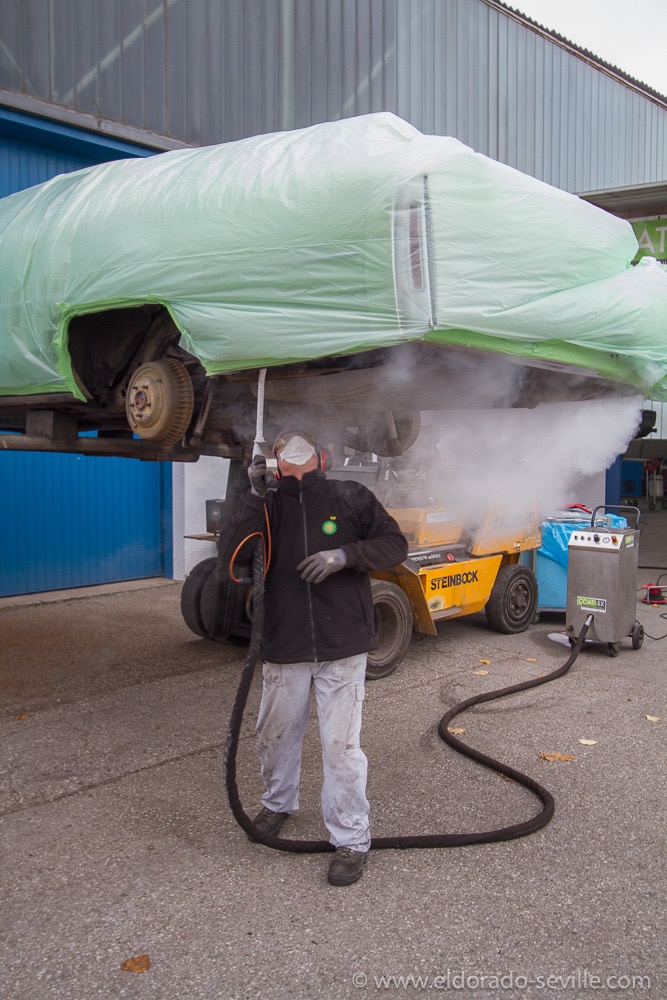 I had the undercarriage dry ice blasted to remove all the undercoating