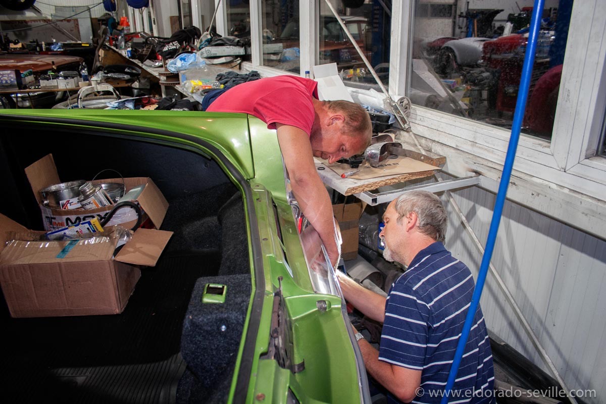 Getting the car ready with my friends Steve and Lucky