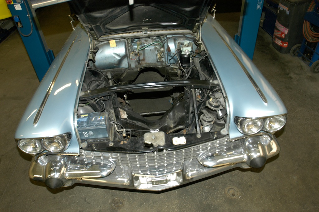 The empty engine compartment. This car is an unrestored example and looks very nice for a 46 year old car.                                 