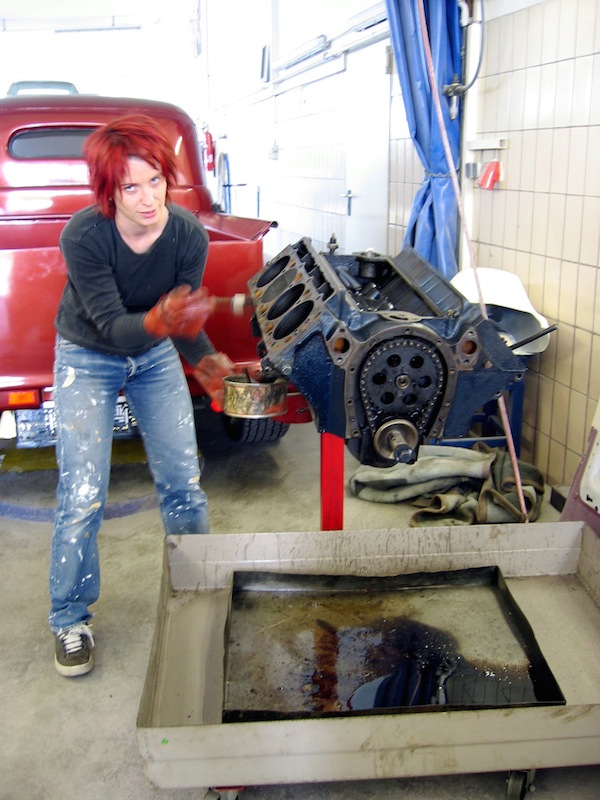 My wife Afra helped washing the block with gasoline.