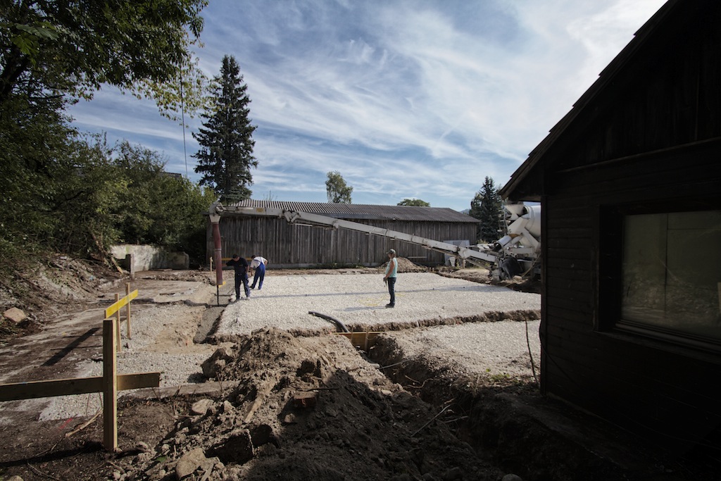 pouring concrete